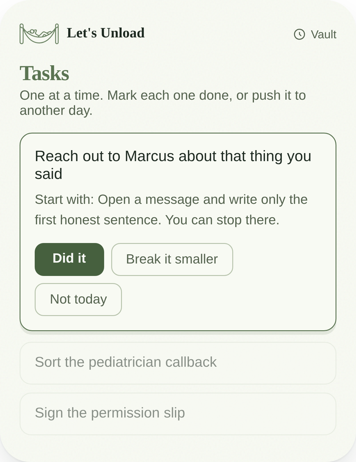 Sorted tasks, each with a gentle first step